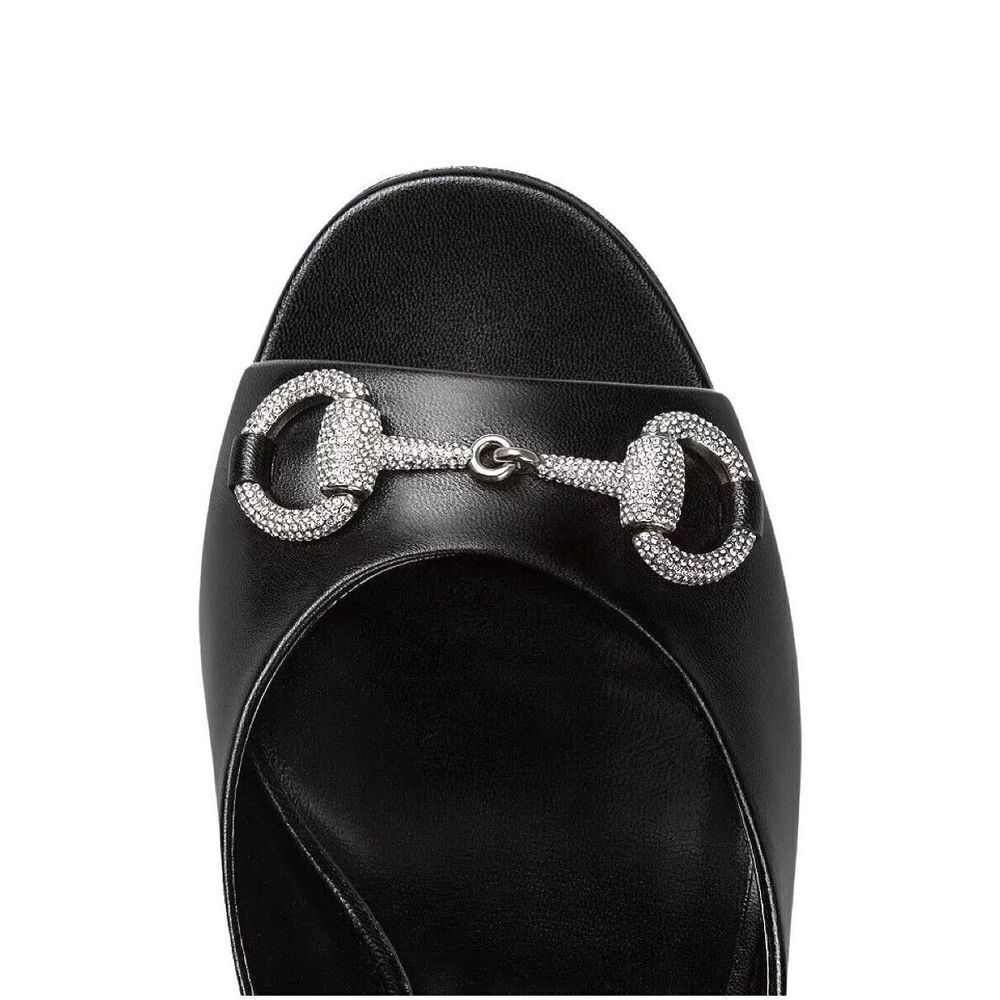 Gucci Women's Crystal Embellished Horsebit 85 Leather Mule Heels Black 41 - Picture 5 of 10